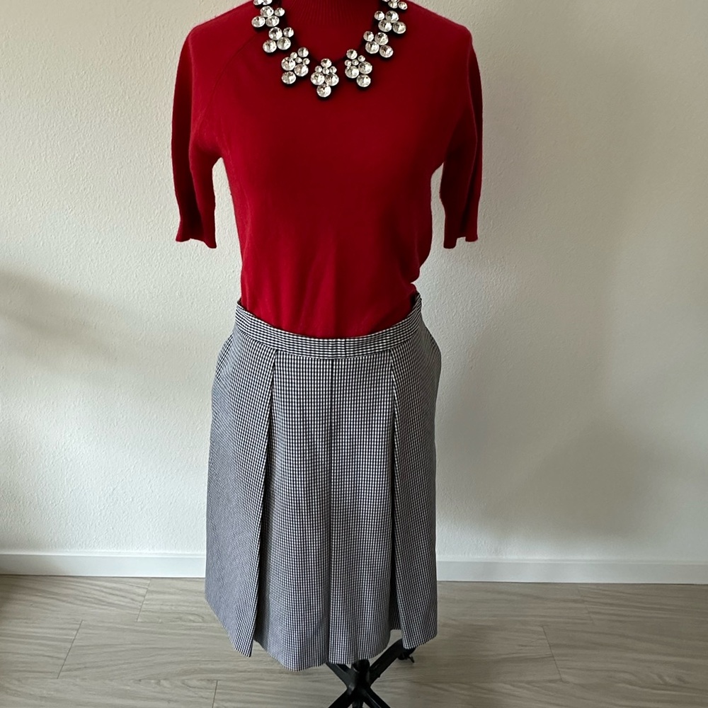 NORDSTROM Collection Black and White Check Box Pleat A-Line Skirt with pockets